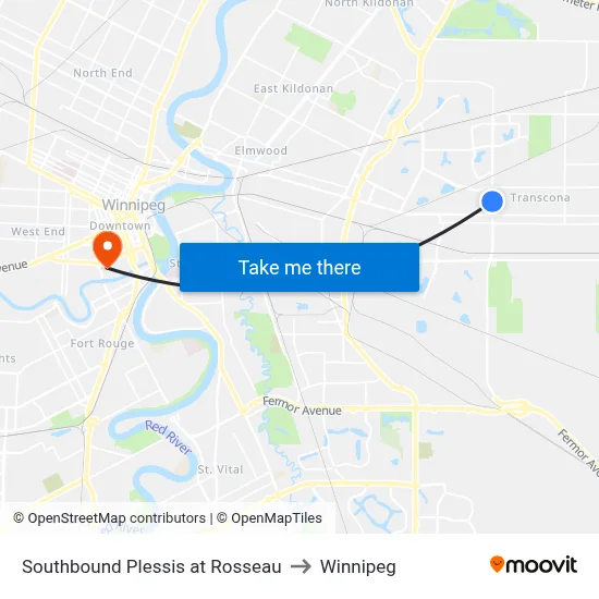 Southbound Plessis at Rosseau to Winnipeg map