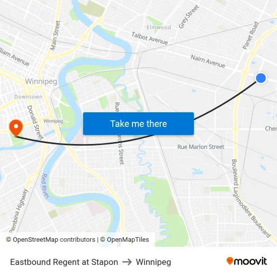 Eastbound Regent at Stapon to Winnipeg map