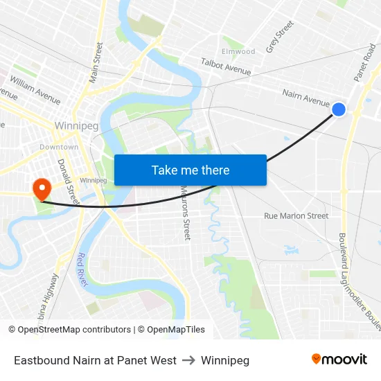 Eastbound Nairn at Panet West to Winnipeg map