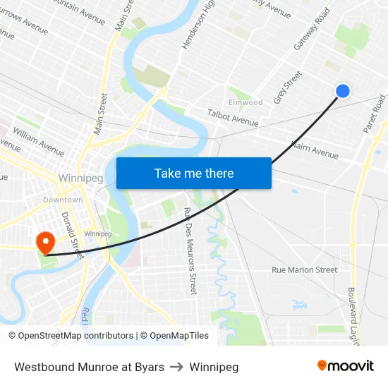 Westbound Munroe at Byars to Winnipeg map