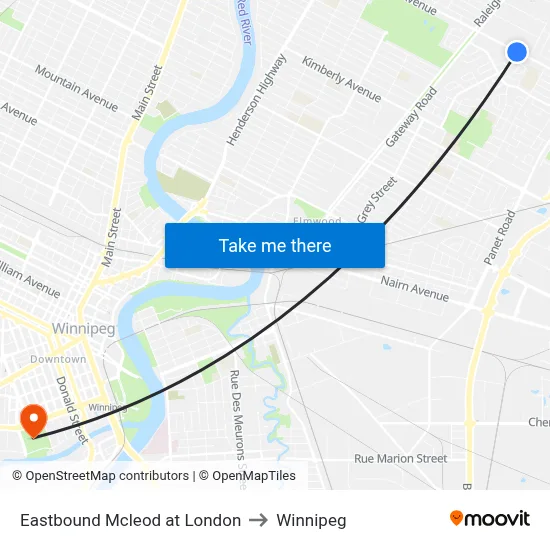 Eastbound Mcleod at London to Winnipeg map