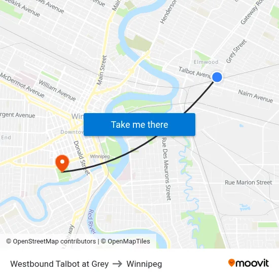 Westbound Talbot at Grey to Winnipeg map