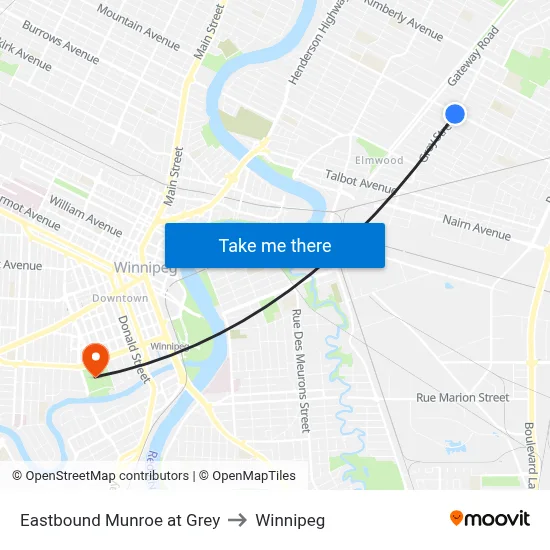 Eastbound Munroe at Grey to Winnipeg map