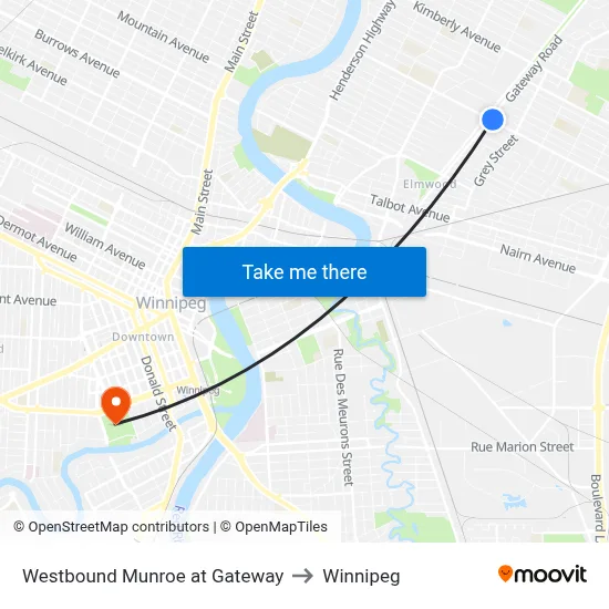 Westbound Munroe at Gateway to Winnipeg map