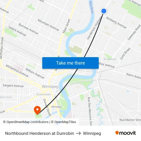 Northbound Henderson at Dunrobin to Winnipeg map