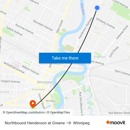 Northbound Henderson at Greene to Winnipeg map