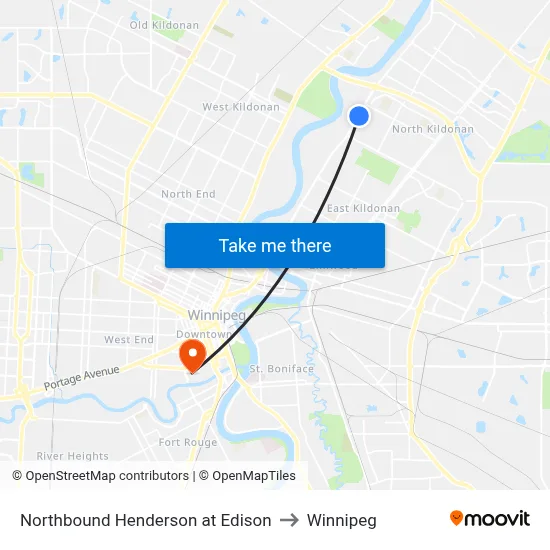 Northbound Henderson at Edison to Winnipeg map