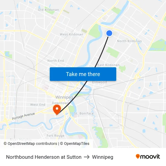 Northbound Henderson at Sutton to Winnipeg map