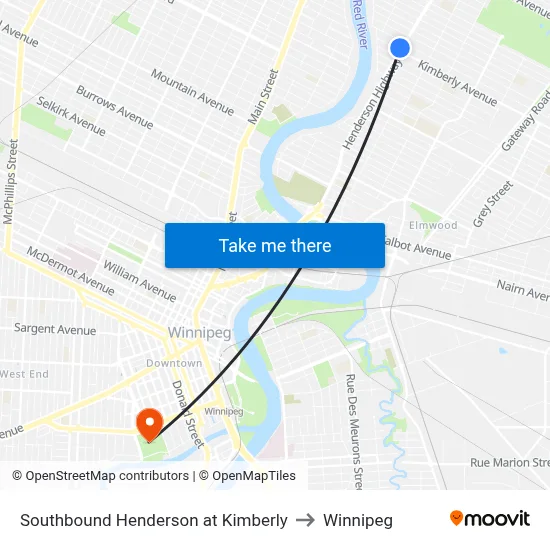 Southbound Henderson at Kimberly to Winnipeg map