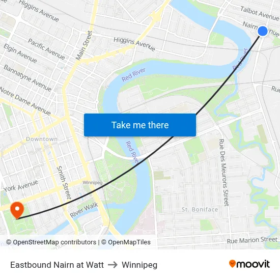 Eastbound Nairn at Watt to Winnipeg map