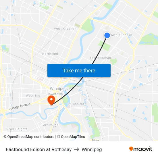 Eastbound Edison at Rothesay to Winnipeg map