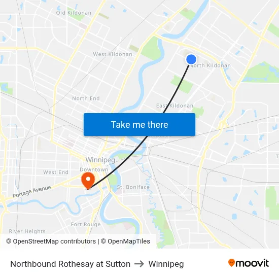 Northbound Rothesay at Sutton to Winnipeg map