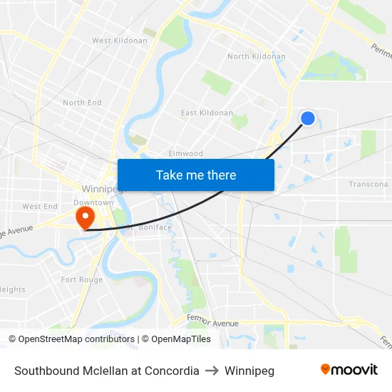 Southbound Mclellan at Concordia to Winnipeg map