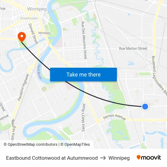 Eastbound Cottonwood at Autumnwood to Winnipeg map