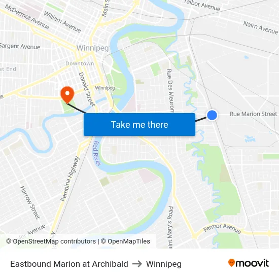 Eastbound Marion at Archibald to Winnipeg map