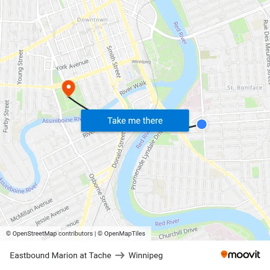 Eastbound Marion at Tache to Winnipeg map