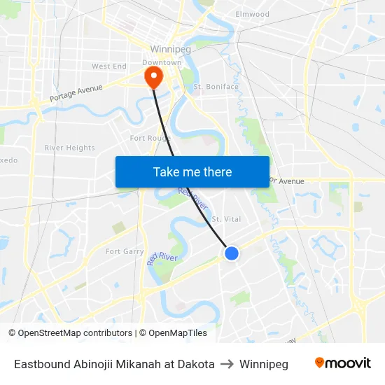 Eastbound Abinojii Mikanah at Dakota to Winnipeg map