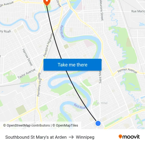 Southbound St Mary's at Arden to Winnipeg map