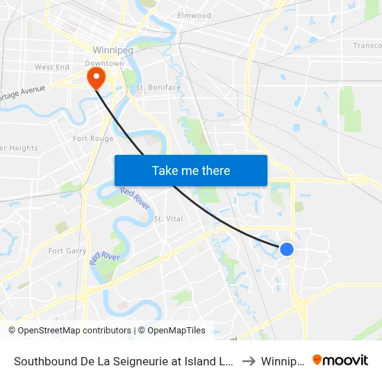 Southbound De La Seigneurie at Island Lakes to Winnipeg map