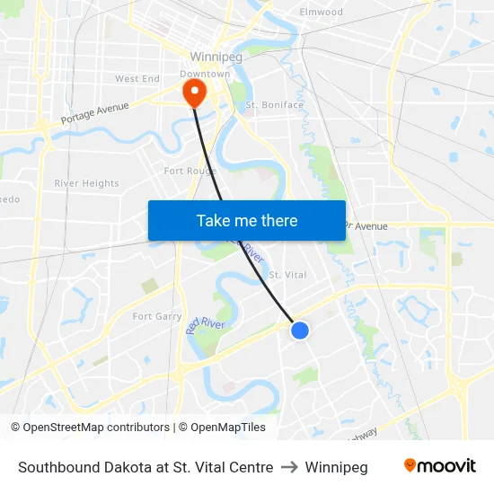 Southbound Dakota at St. Vital Centre to Winnipeg map