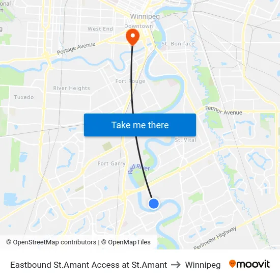Eastbound St.Amant Access at St.Amant to Winnipeg map
