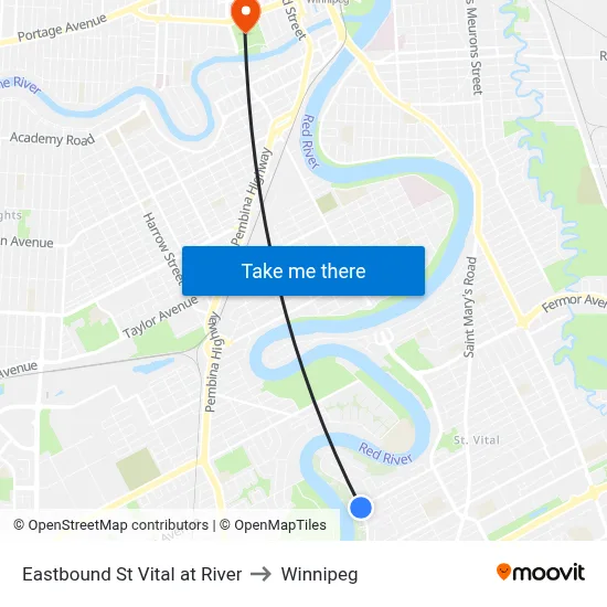 Eastbound St Vital at River to Winnipeg map