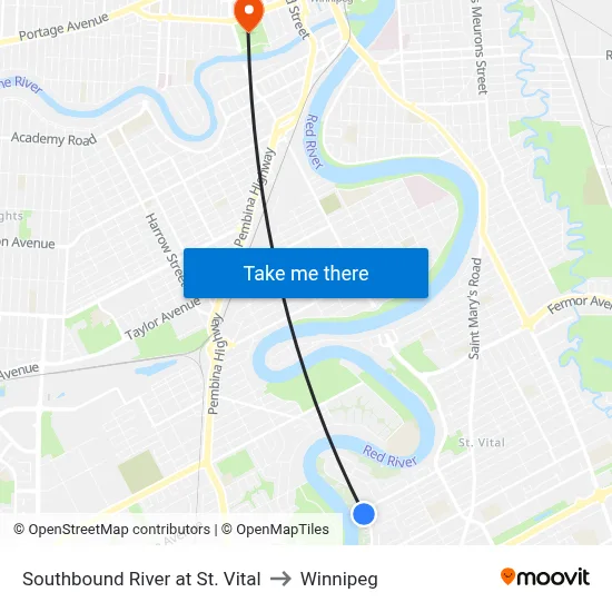 Southbound River at St. Vital to Winnipeg map