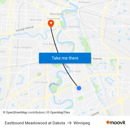 Eastbound Meadowood at Dakota to Winnipeg map