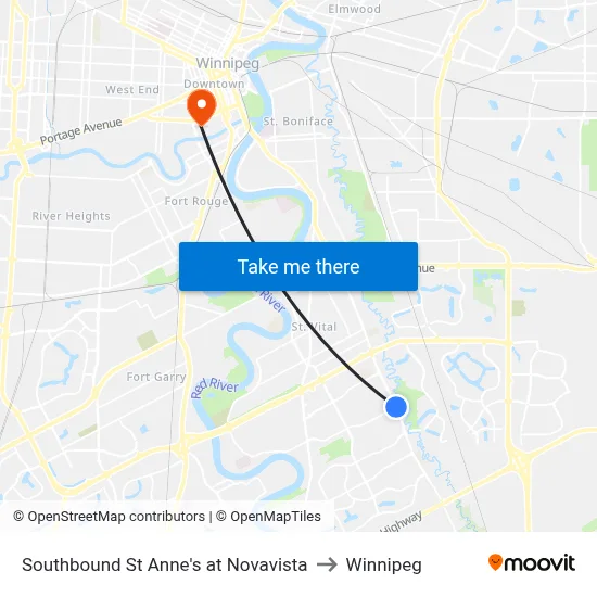 Southbound St Anne's at Novavista to Winnipeg map