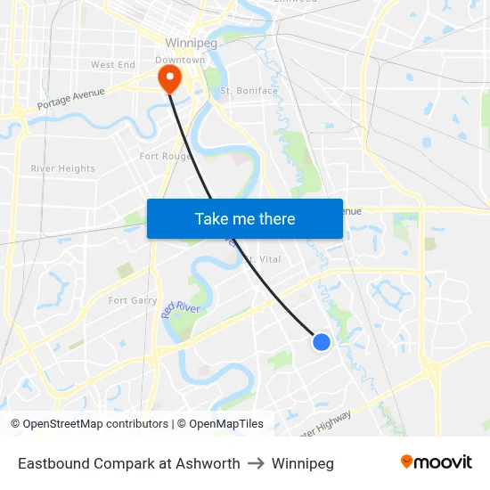 Eastbound Compark at Ashworth to Winnipeg map