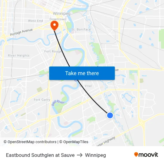 Eastbound Southglen at Sauve to Winnipeg map