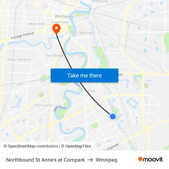Northbound St Anne's at Compark to Winnipeg map