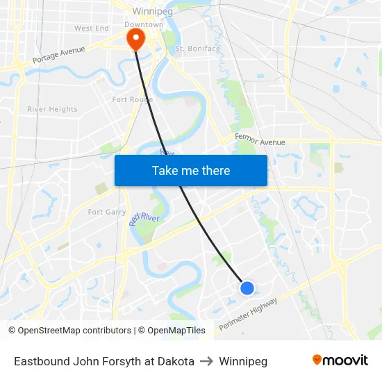 Eastbound John Forsyth at Dakota to Winnipeg map