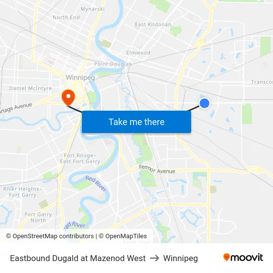 Eastbound Dugald at Mazenod West to Winnipeg map