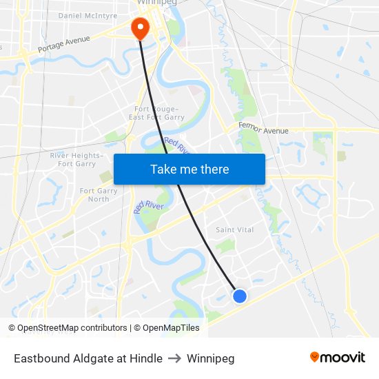 Eastbound Aldgate at Hindle to Winnipeg map