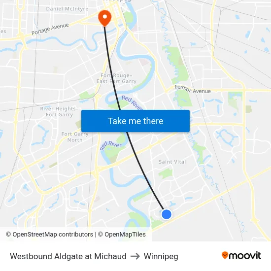 Westbound Aldgate at Michaud to Winnipeg map