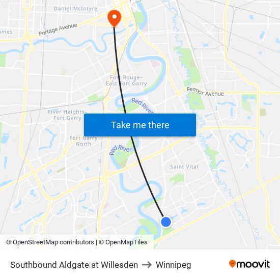 Southbound Aldgate at Willesden to Winnipeg map