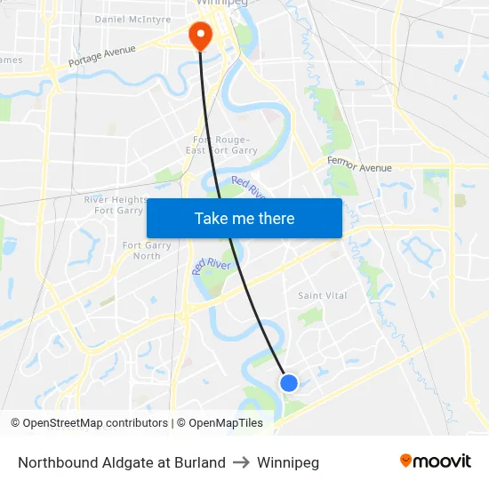 Northbound Aldgate at Burland to Winnipeg map