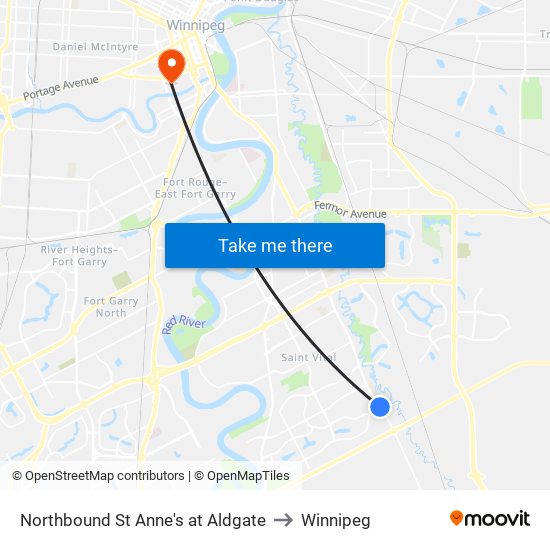 Northbound St Anne's at Aldgate to Winnipeg map