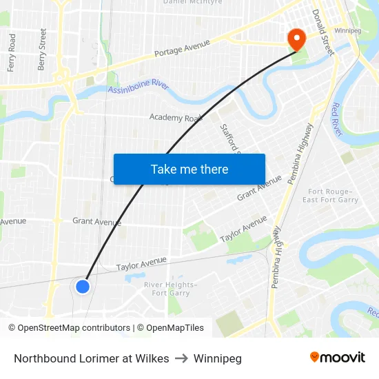 Northbound Lorimer at Wilkes to Winnipeg map