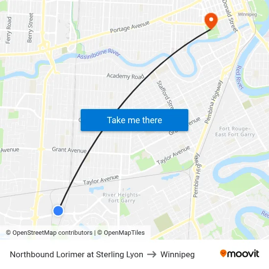 Northbound Lorimer at Sterling Lyon to Winnipeg map