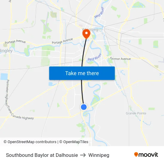 Southbound Baylor at Dalhousie to Winnipeg map