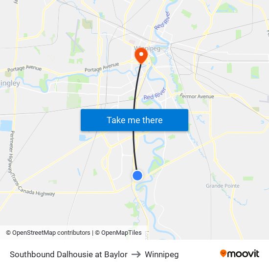 Southbound Dalhousie at Baylor to Winnipeg map