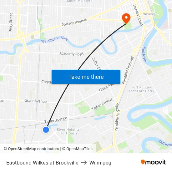 Eastbound Wilkes at Brockville to Winnipeg map