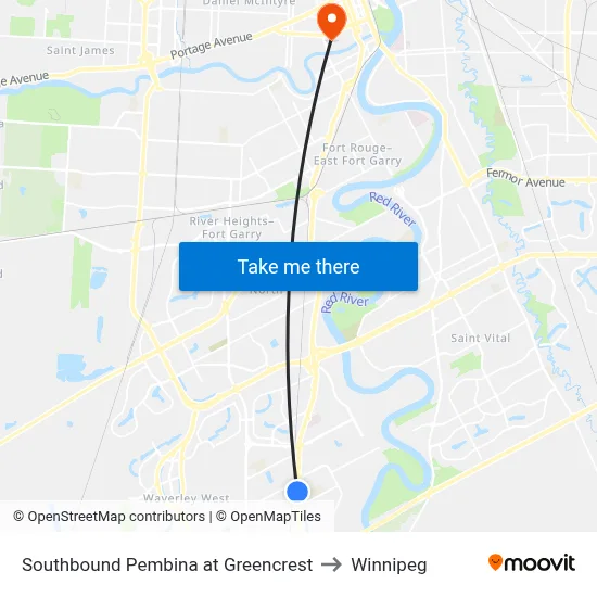 Southbound Pembina at Greencrest to Winnipeg map