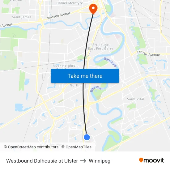 Westbound Dalhousie at Ulster to Winnipeg map