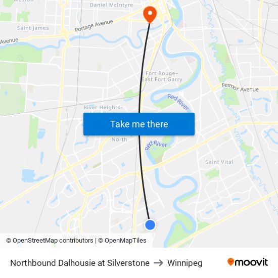 Northbound Dalhousie at Silverstone to Winnipeg map