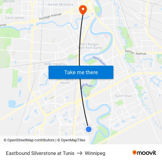 Eastbound Silverstone at Tunis to Winnipeg map