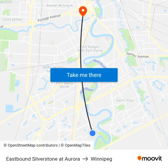 Eastbound Silverstone at Aurora to Winnipeg map