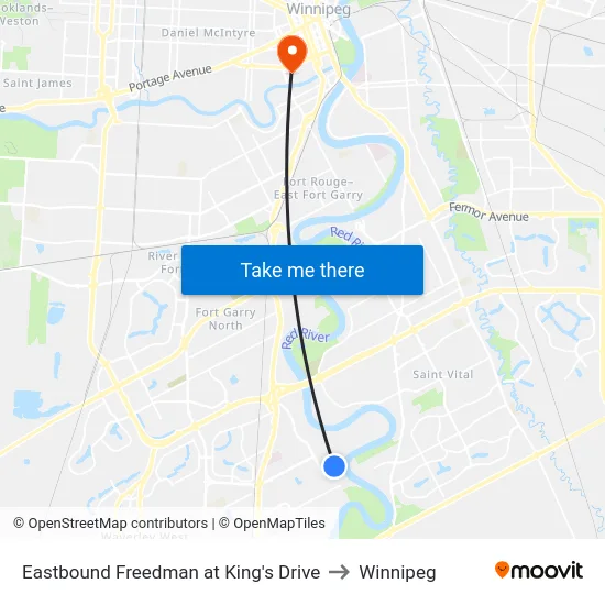 Eastbound Freedman at King's Drive to Winnipeg map